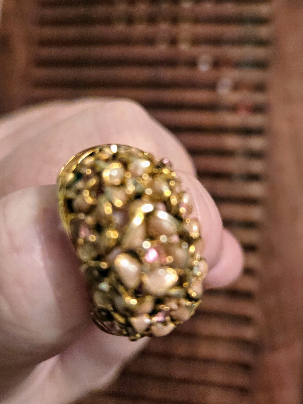 Vintage Gold Tone Floral Statement Ring Size 7